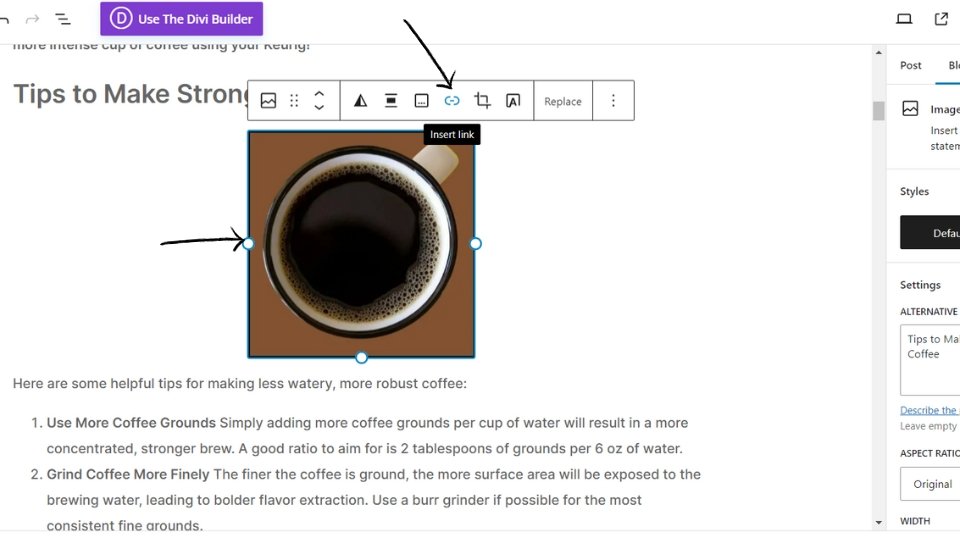 Select image and insert link